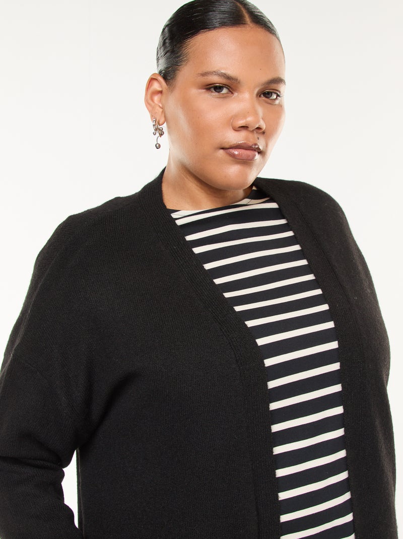 Gilet long en maille tricot avec 2 poches Noir - Kiabi