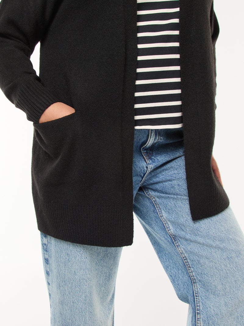 Gilet long en maille tricot avec 2 poches Noir - Kiabi