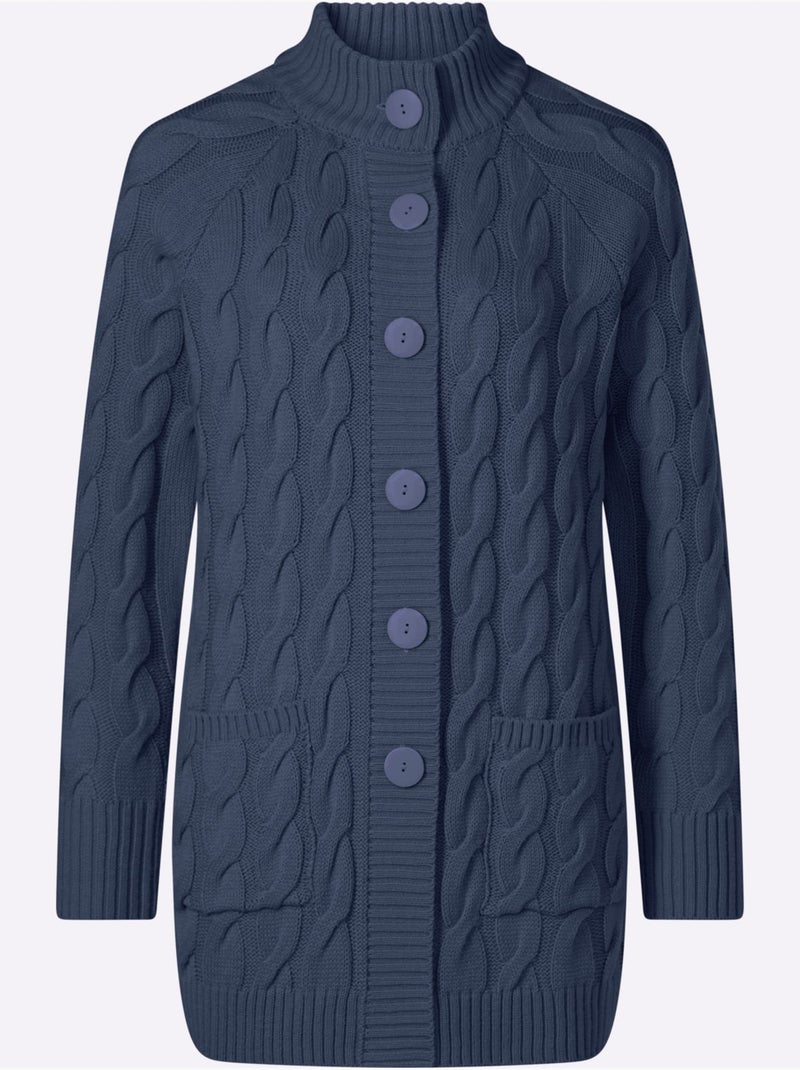 Gilet long en tricot coupe longue tendance - taille standard - moda vilona Bleu gris - Kiabi