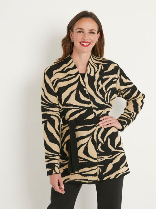 Gilet long jacquard peau de bête bord à bord - Afibel - Kiabi