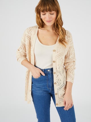 Gilet long maille ajourée - Damart