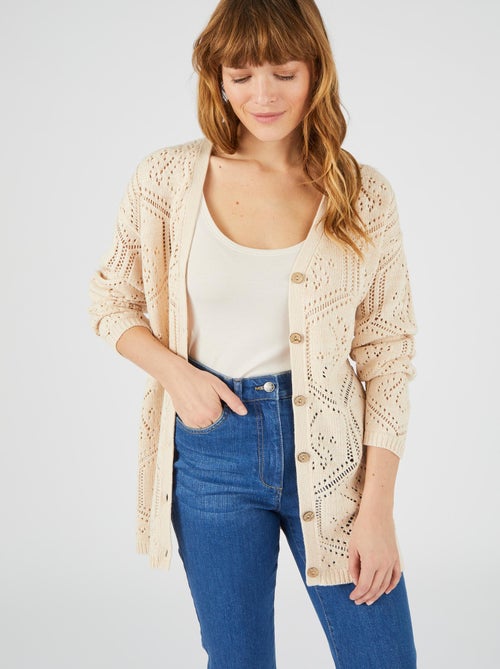 Gilet long maille ajourée - Damart - Kiabi