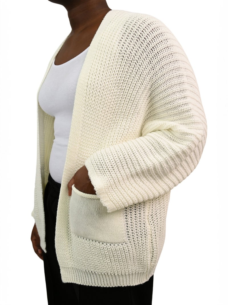 Gilet long maille avec poches plaquées Blanc - Kiabi