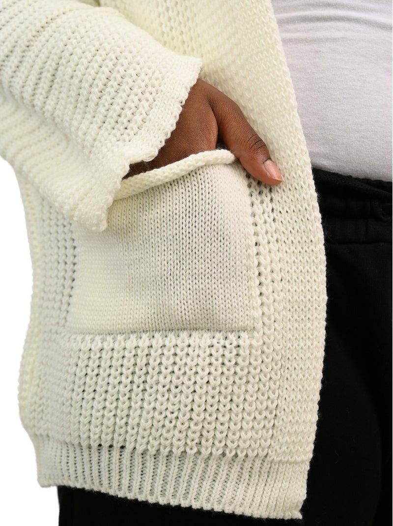 Gilet long maille avec poches plaquées Blanc - Kiabi