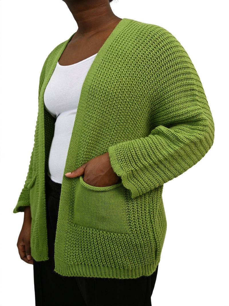 Gilet long maille avec poches plaquées Vert olive - Kiabi