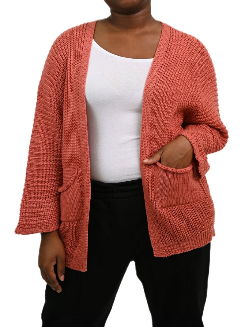 Gilet long maille avec poches plaquées Vieux rose - Kiabi