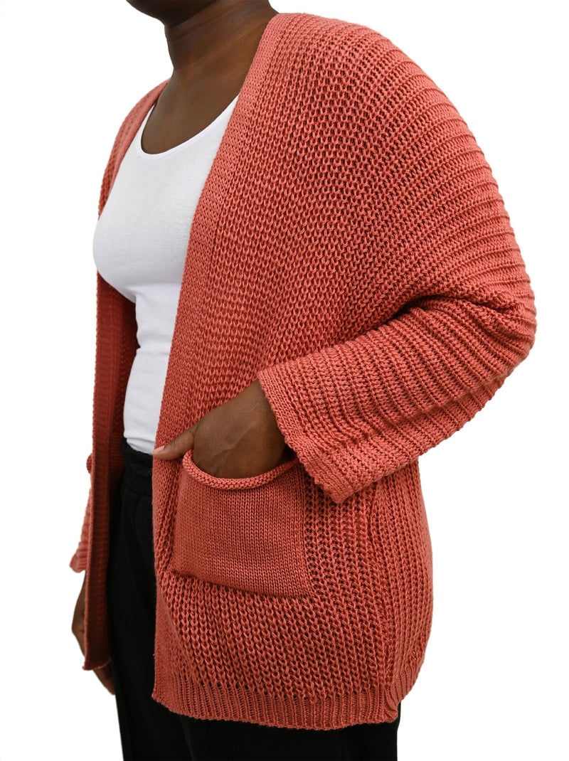 Gilet long maille avec poches plaquées Vieux rose - Kiabi