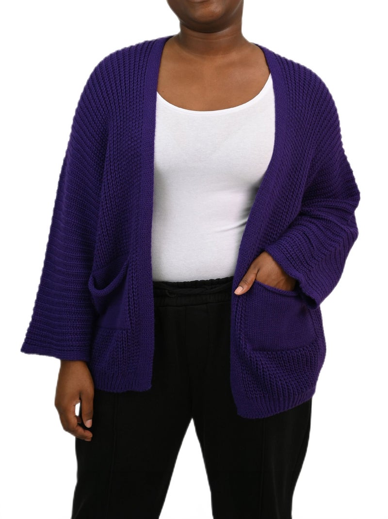 Gilet long maille avec poches plaquées Violet - Kiabi