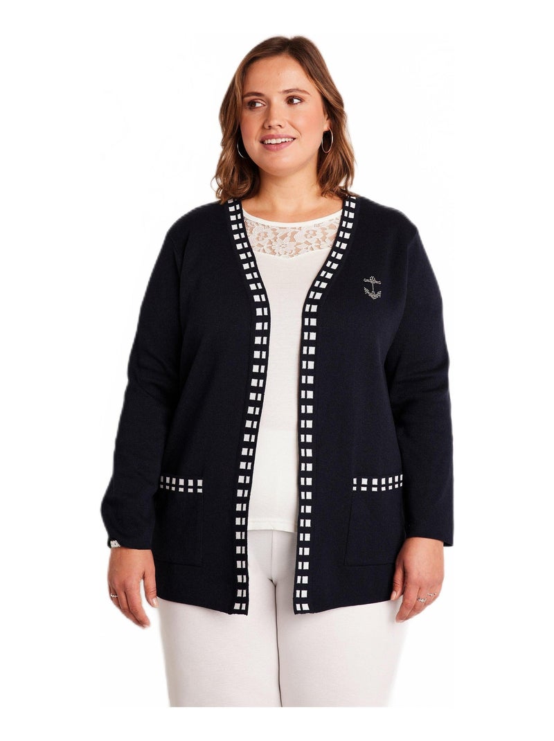 Gilet long maille coton Bleu - Kiabi