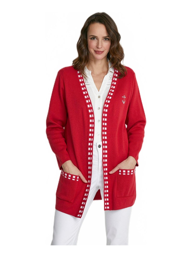 Gilet long maille coton Rouge - Kiabi