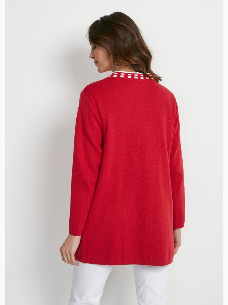 Gilet long maille coton Rouge - Kiabi