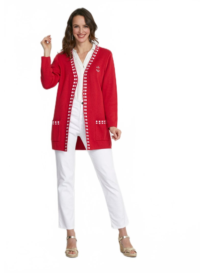 Gilet long maille coton Rouge - Kiabi