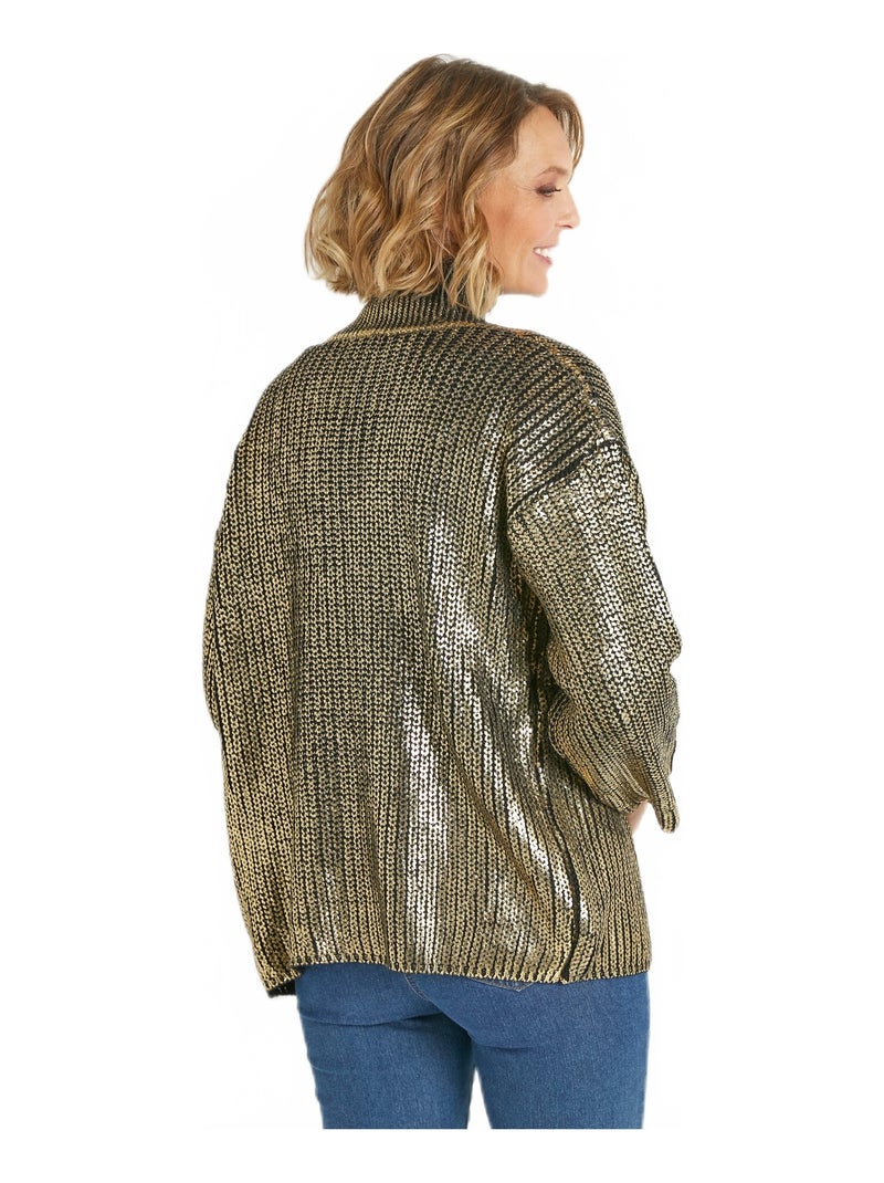 Gilet long maille effet métallisé Noir Doré - Kiabi