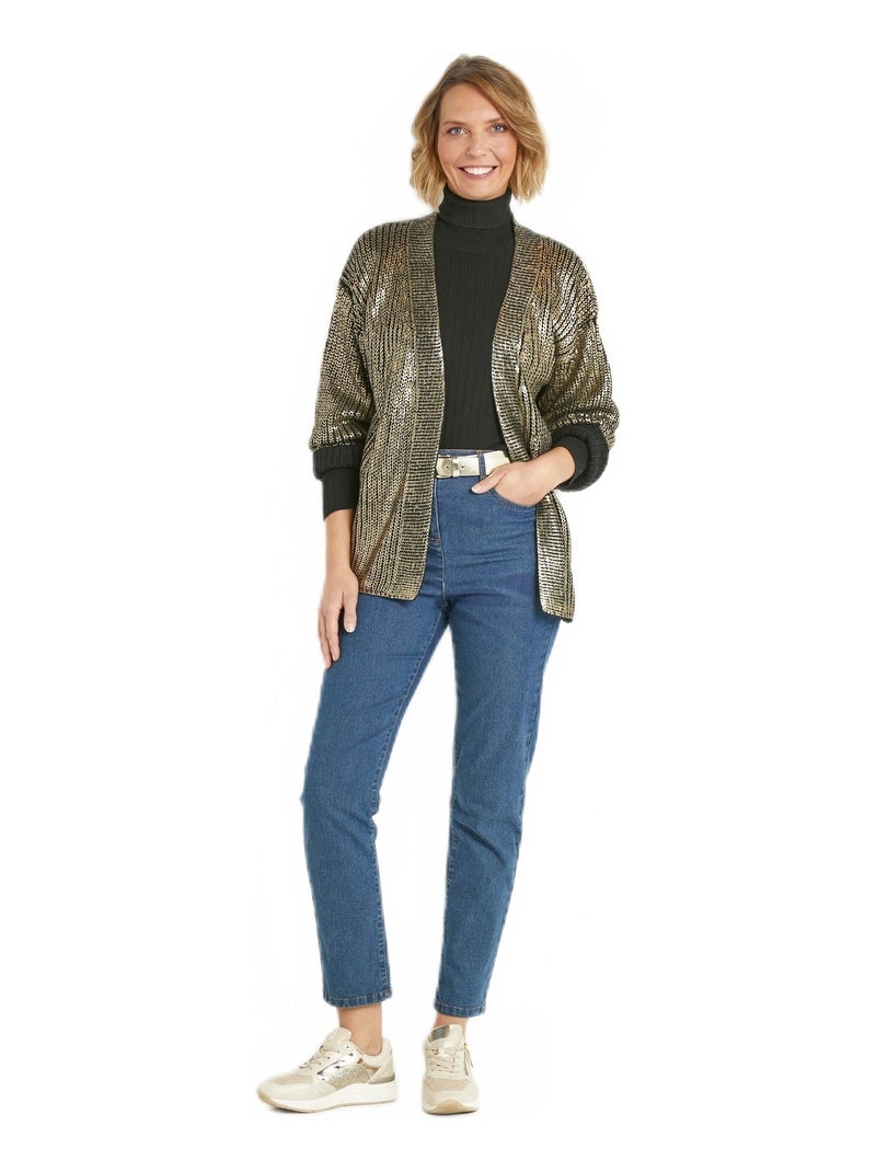 Gilet long maille effet métallisé Noir Doré - Kiabi