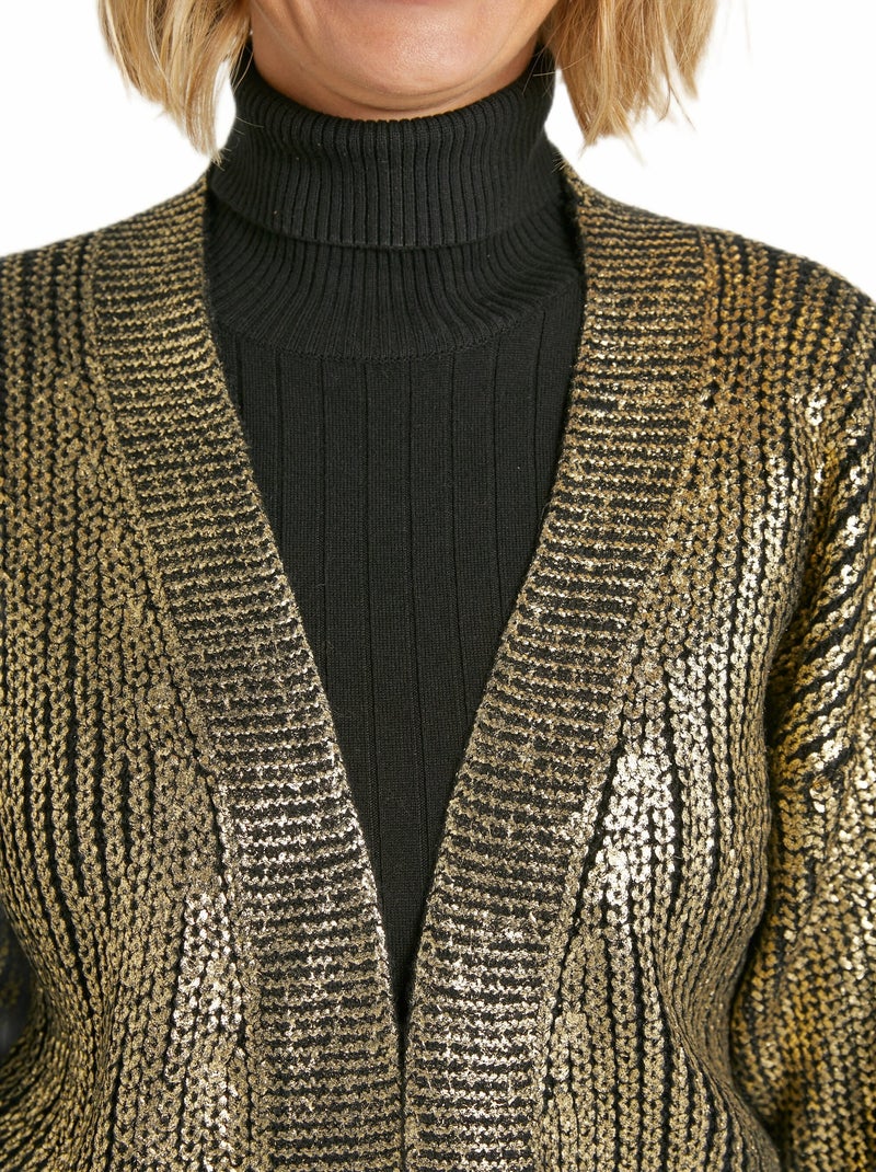 Gilet long maille effet métallisé Noir Doré - Kiabi