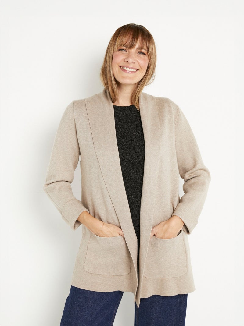 Gilet long maille épaisse col chale Beige - Kiabi