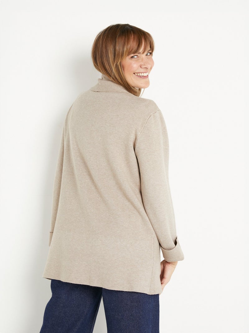 Gilet long maille épaisse col chale Beige - Kiabi