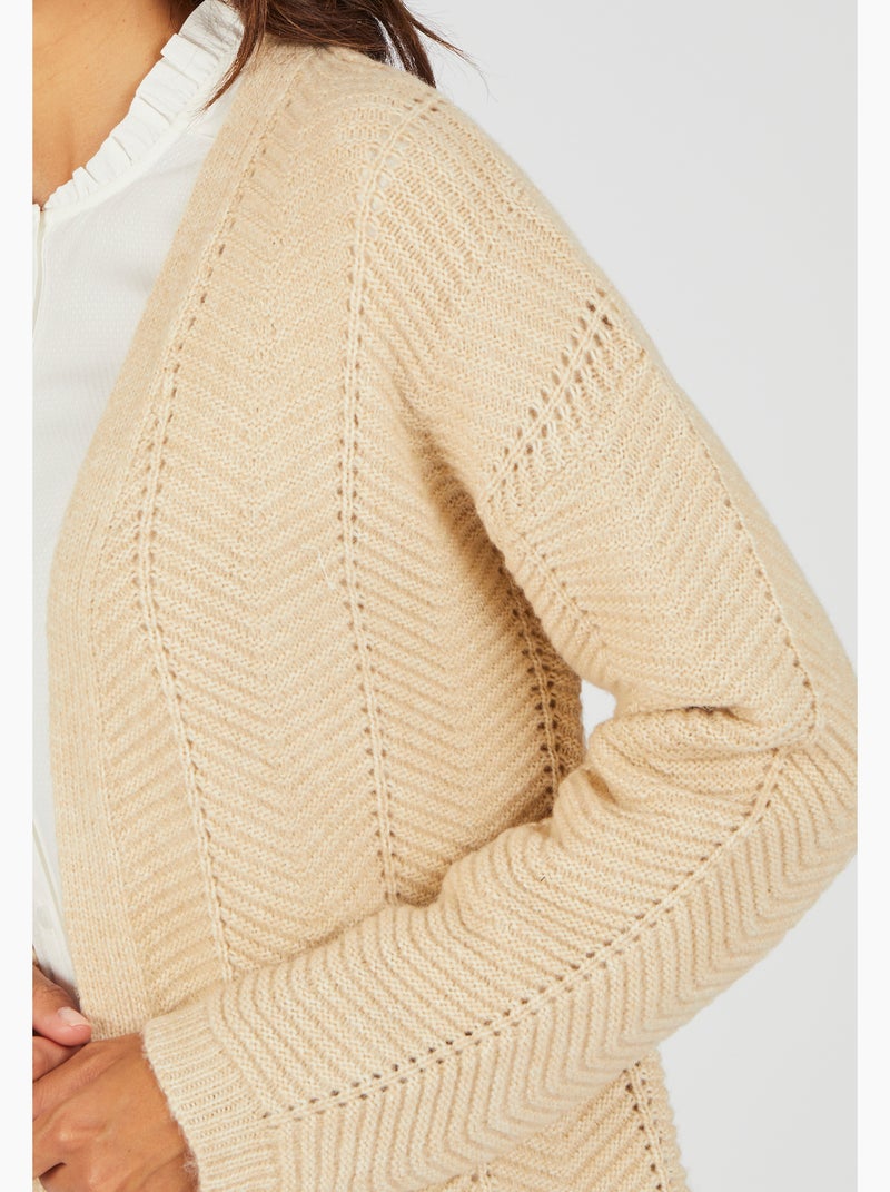 Gilet long maille fantaisie - Damart Beige chiné - Kiabi