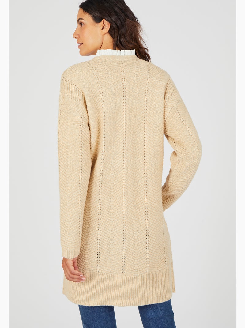 Gilet long maille fantaisie - Damart Beige chiné - Kiabi