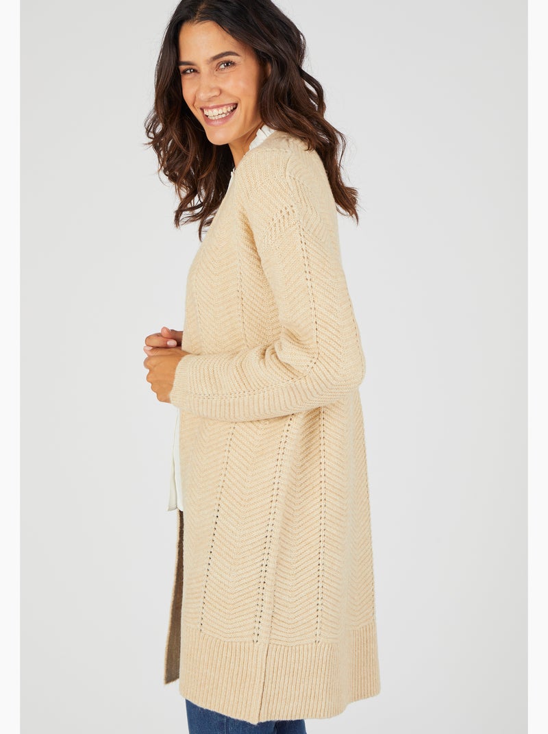 Gilet long maille fantaisie - Damart Beige chiné - Kiabi