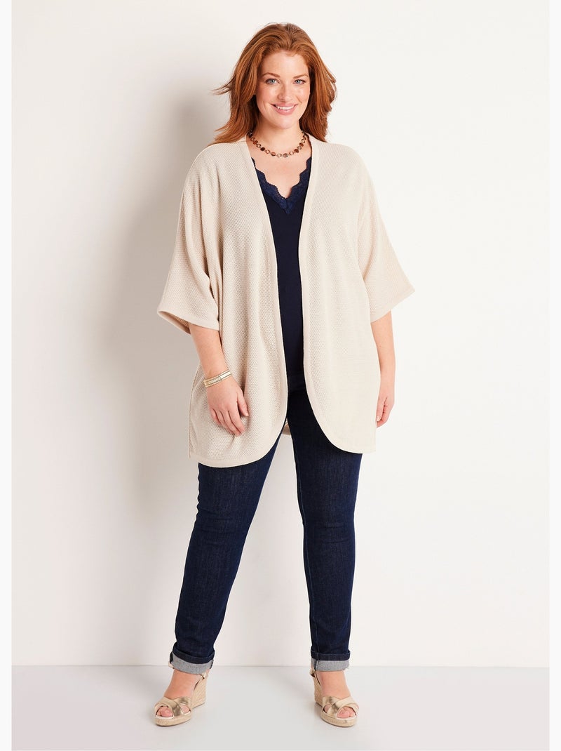 Gilet long manches courtes - Afibel Beige - Kiabi