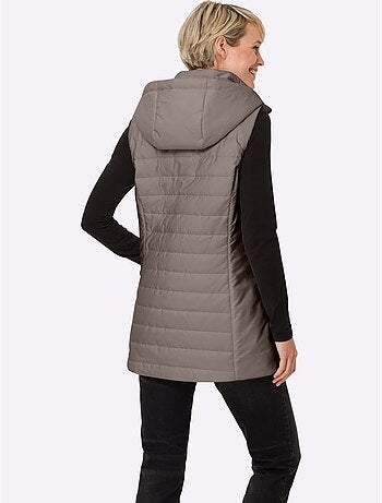 Gilet long matelassé avec capuche et poches raglan - taille standard - moda vilona