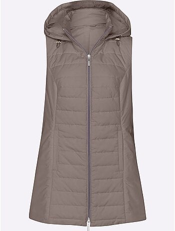 Gilet long matelassé avec capuche et poches raglan - taille standard - moda vilona