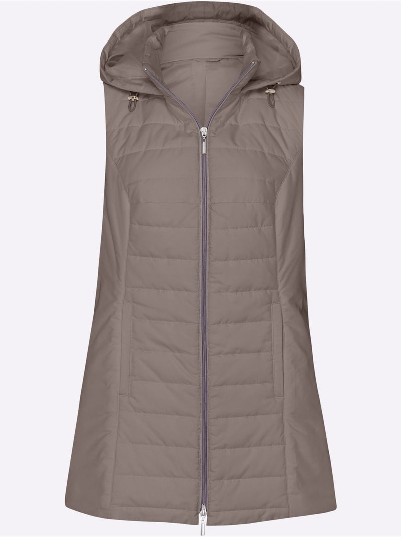 Gilet long matelassé à capuche et poches raglan - taille standard - moda vilona Gris taupe - Kiabi