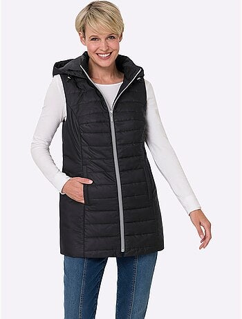 Gilet long matelassé avec capuche et poches raglan - taille standard - moda vilona