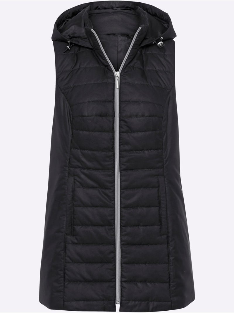 Gilet long matelassé à capuche et poches raglan - taille standard - moda vilona Noir - Kiabi