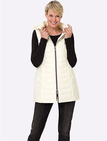 Gilet long matelassé avec capuche et poches raglan - taille standard - moda vilona