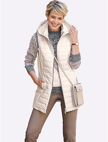 Gilet long matelassé avec capuche et poches raglan - taille standard - moda vilona