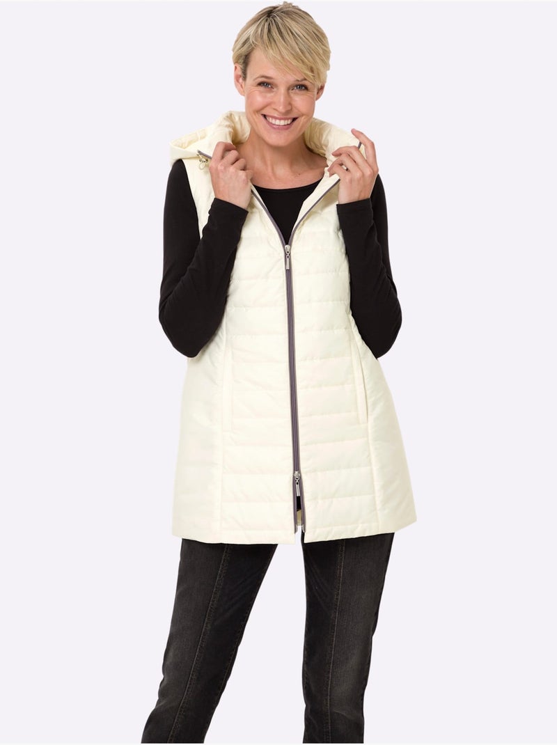 Gilet long matelassé avec capuche et poches raglan - taille standard - moda vilona Ivoire - Kiabi