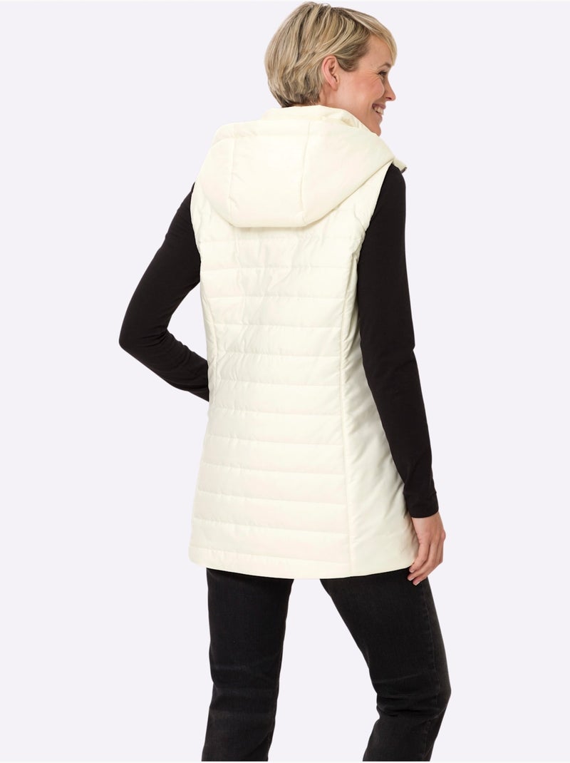 Gilet long matelassé avec capuche et poches raglan - taille standard - moda vilona Ivoire - Kiabi