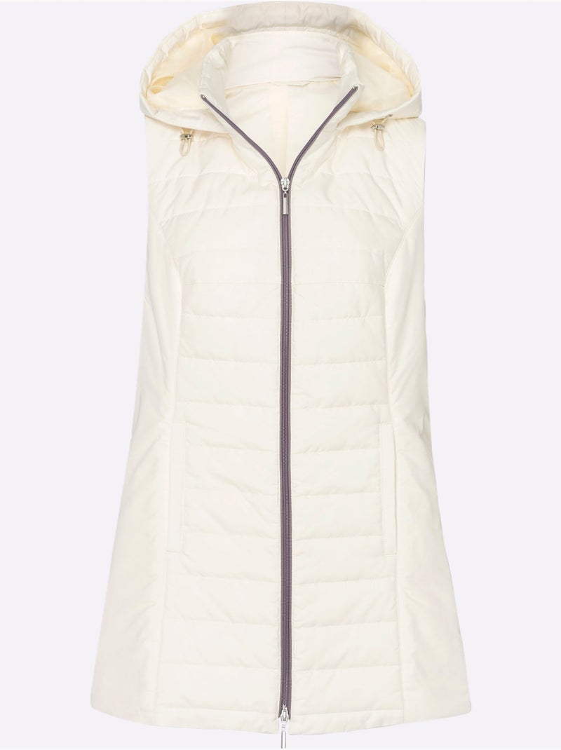 Gilet long matelassé avec capuche et poches raglan - taille standard - moda vilona Ivoire - Kiabi