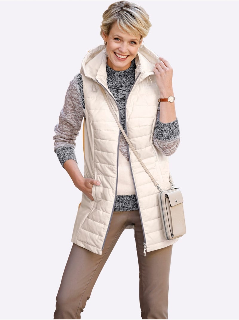Gilet long matelassé avec capuche et poches raglan - taille standard - moda vilona Ivoire - Kiabi