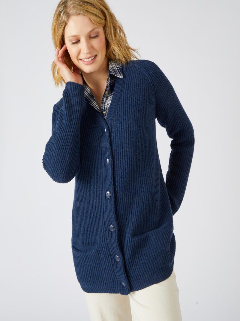Gilet long mélange laine - Damart Bleu marine - Kiabi