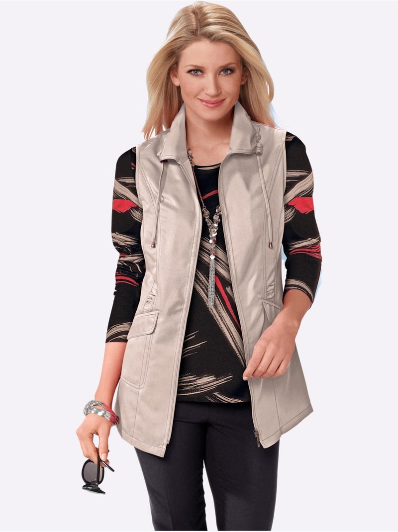Gilet Long Microfibre Facile D'entretien - Taille Standard - Moda Vilona Beige - Kiabi