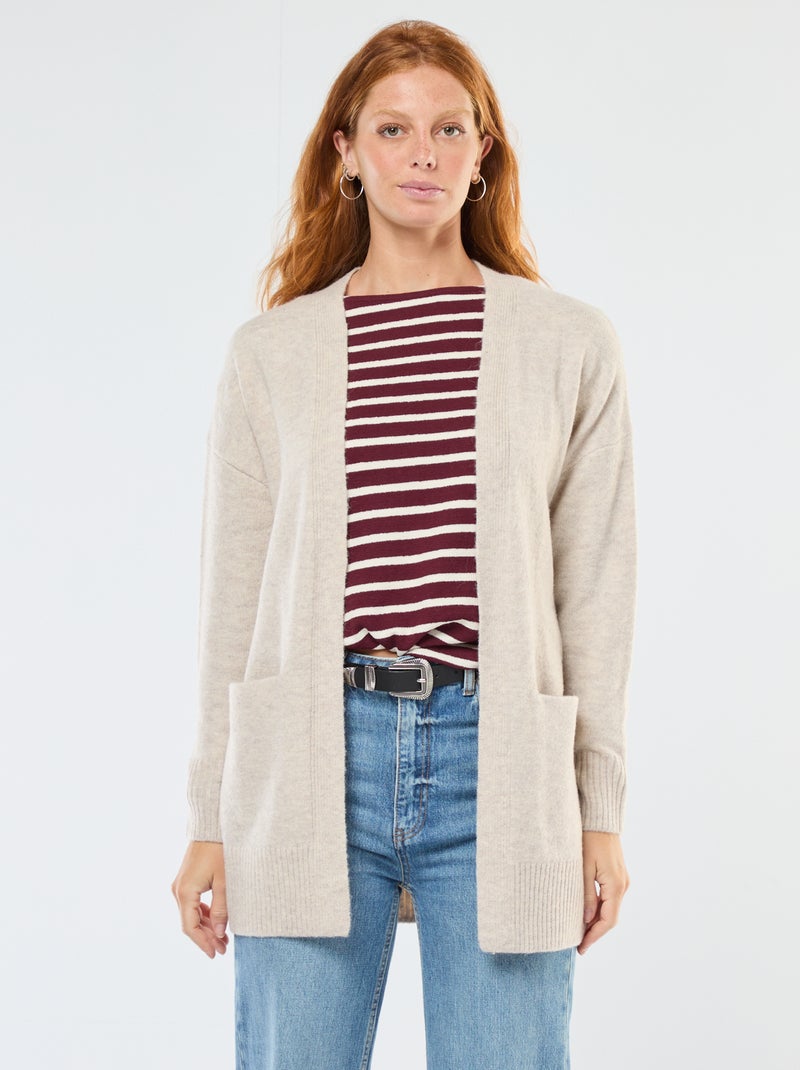 Gilet long ouvert Beige - Kiabi