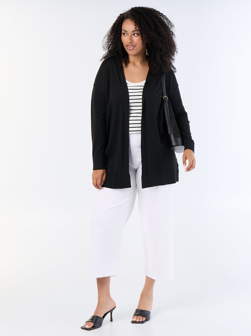 Gilet long ouvert en maille fine jauge Noir - Kiabi