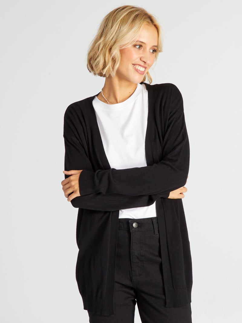 Gilet long ouvert en viscose douce noir - Kiabi