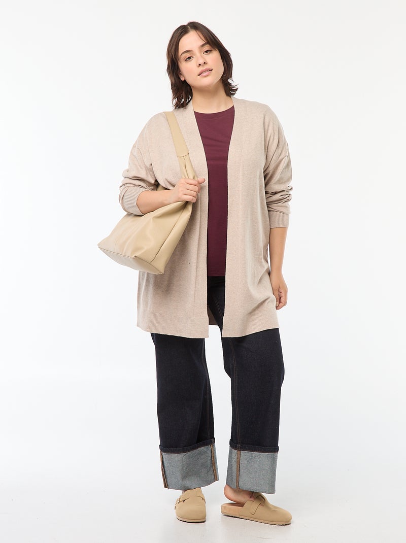 Gilet long ouvert fine jauge Beige - Kiabi