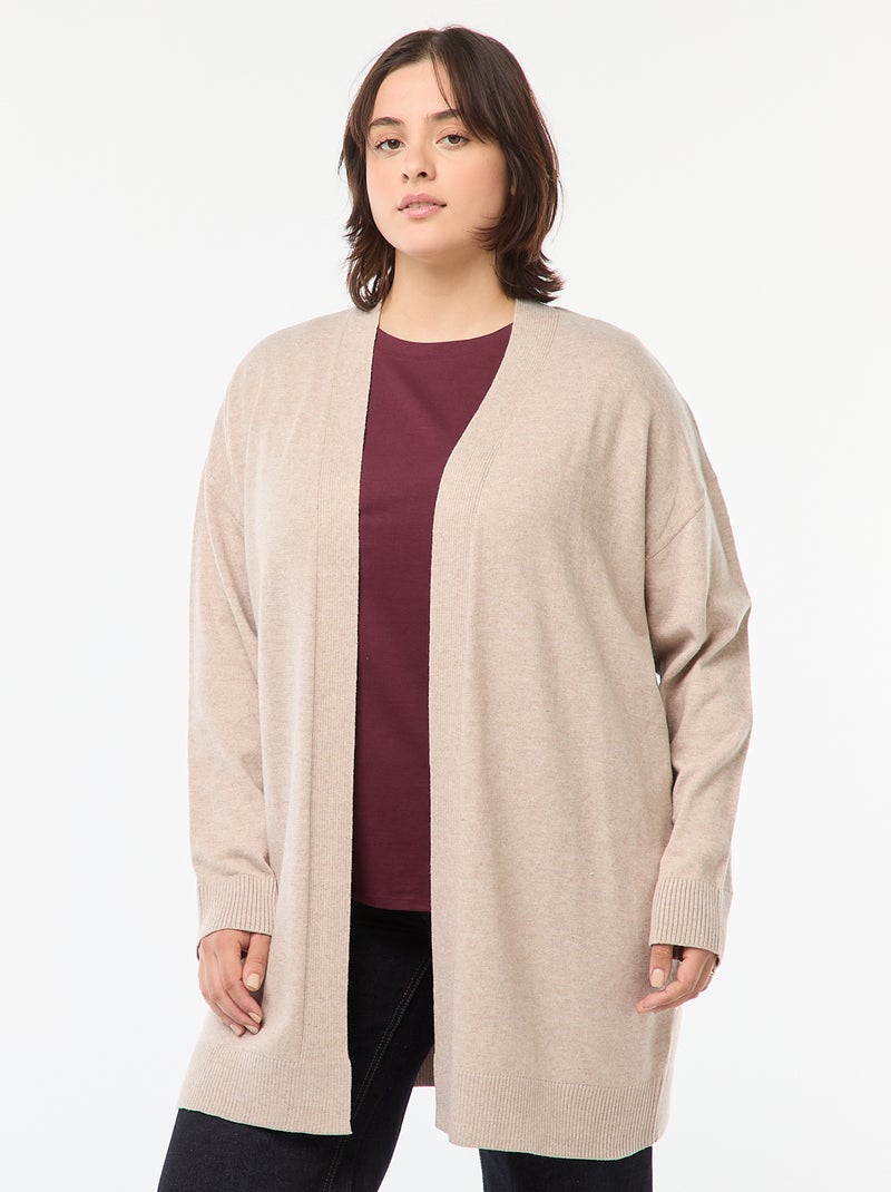 Gilet long ouvert fine jauge Beige - Kiabi