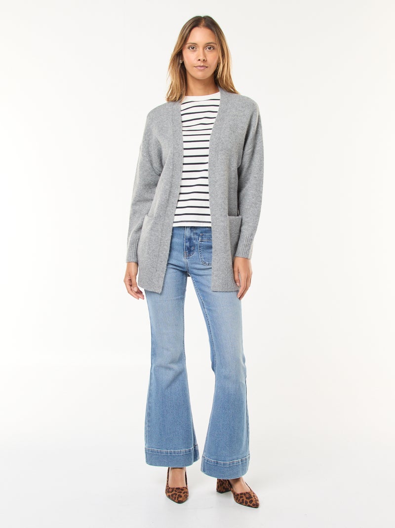 Gilet long ouvert Gris - Kiabi