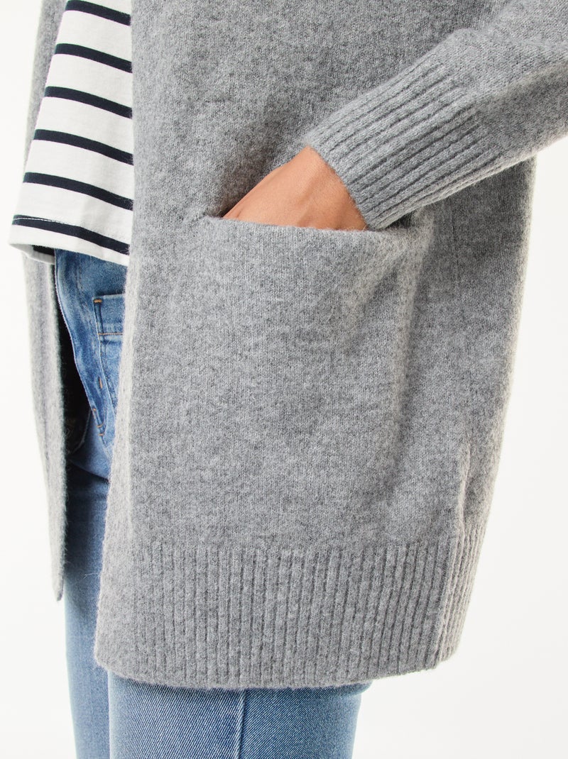 Gilet long ouvert Gris - Kiabi