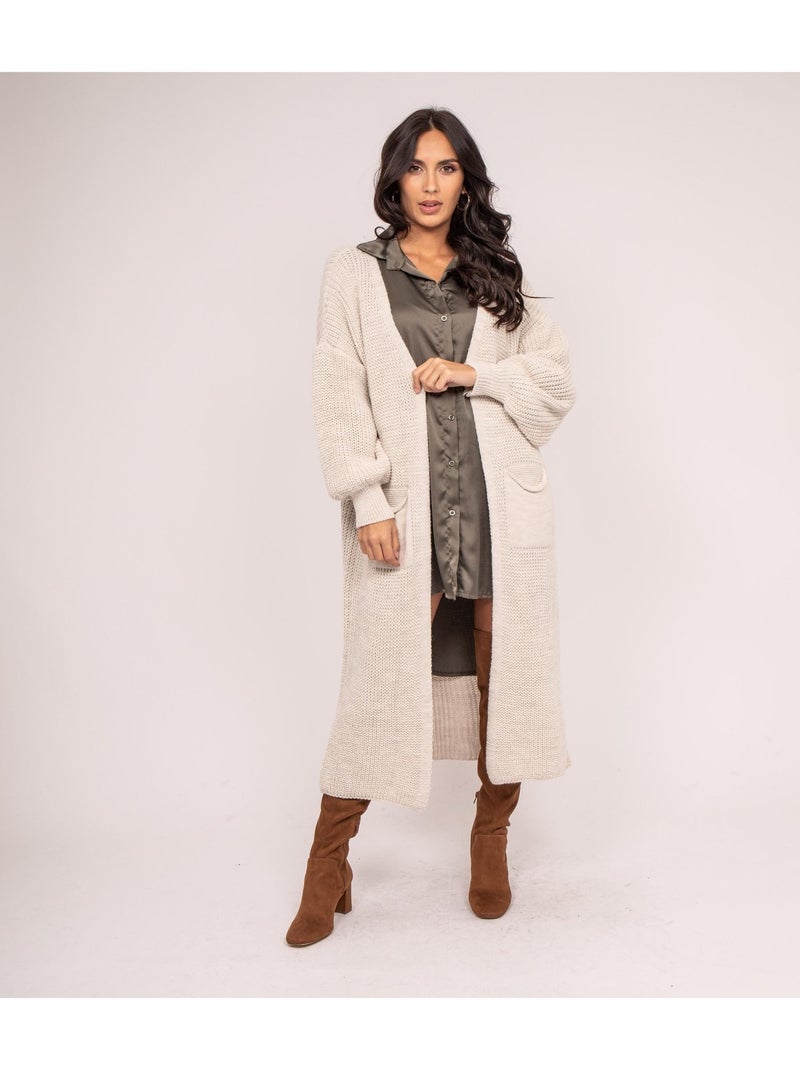 Gilet long ouvert KILIAN Beige - Kiabi