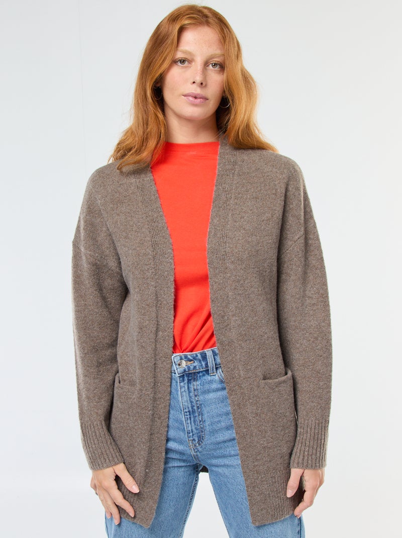 Gilet long ouvert Marron - Kiabi