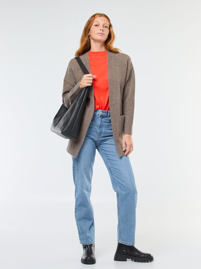 Gilet long ouvert Marron - Kiabi