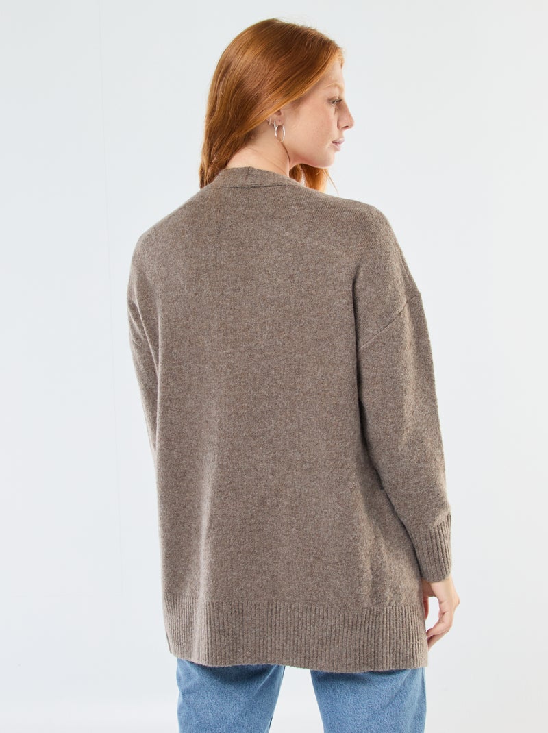 Gilet long ouvert Marron - Kiabi