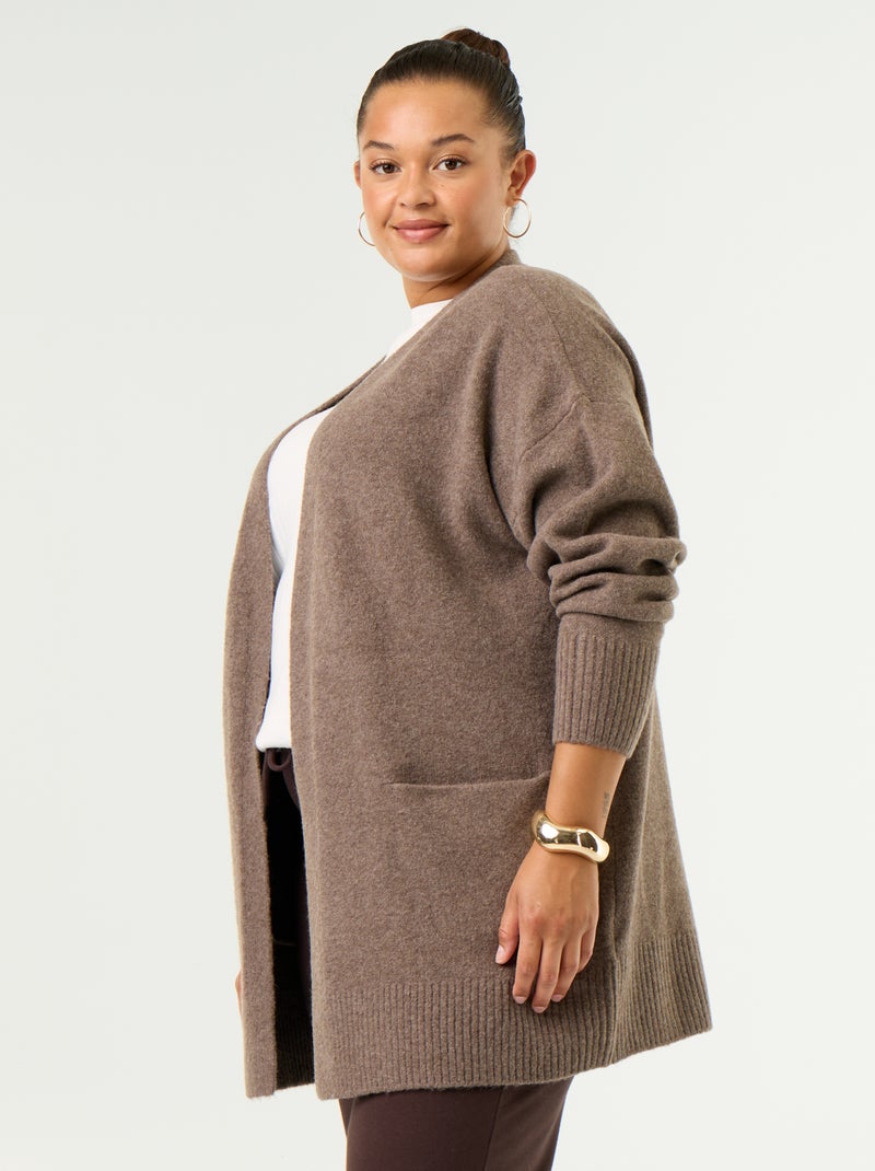 Gilet long ouvert Marron - Kiabi